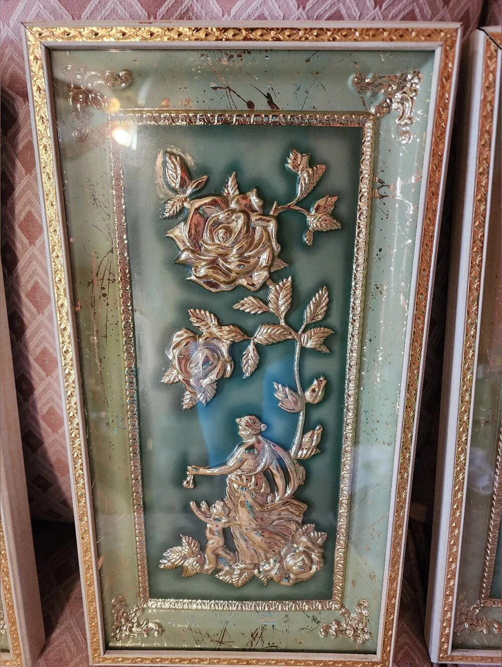 Vintage MCM Metalcraft Four Seasons Wall Art Plaques Set of 4 Green Gold